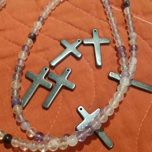 Hematite cross loose w hole Diy crafts polished natural hematite pendents 4ct